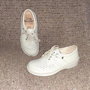 FINN COMFORT-Baden-Grey/Beige Pebbled Perforated Leather-Sz 37 D-Excellent